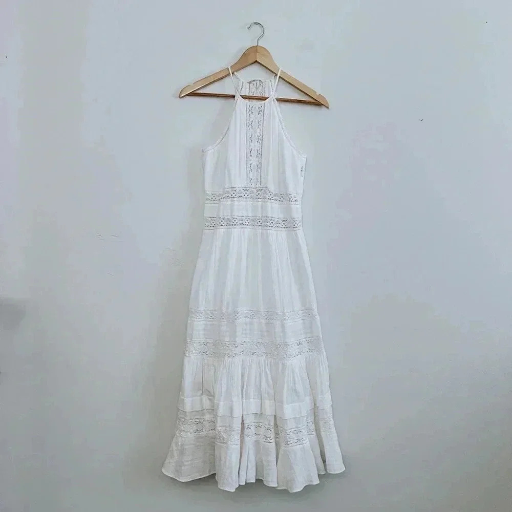 Rebecca Taylor White Crochet High Neck Expensive New York Designer Dress - Picture 3 of 10